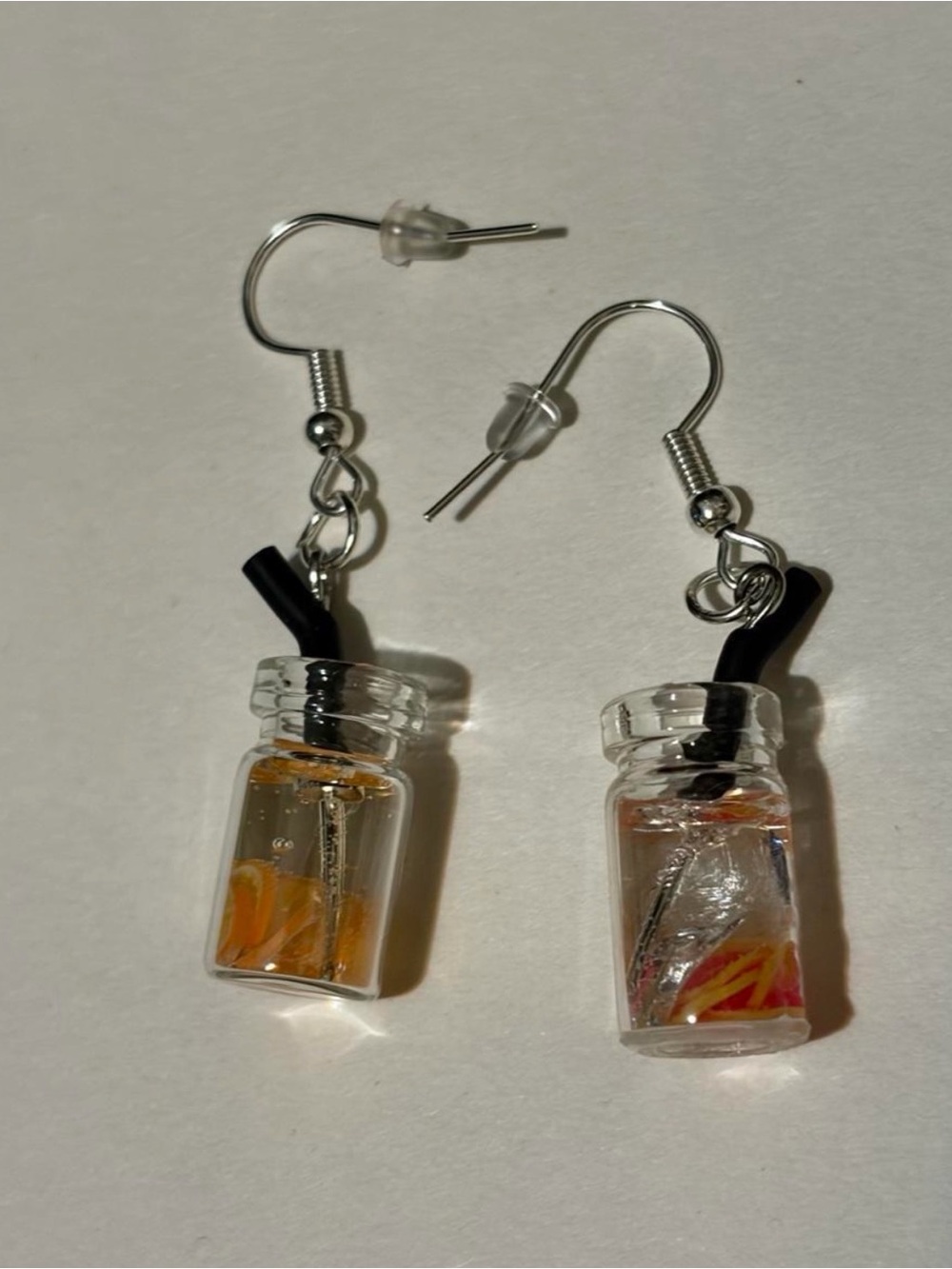 Clear Glass Jar Dangle Earrings with Orange Accent - Women Jewelry